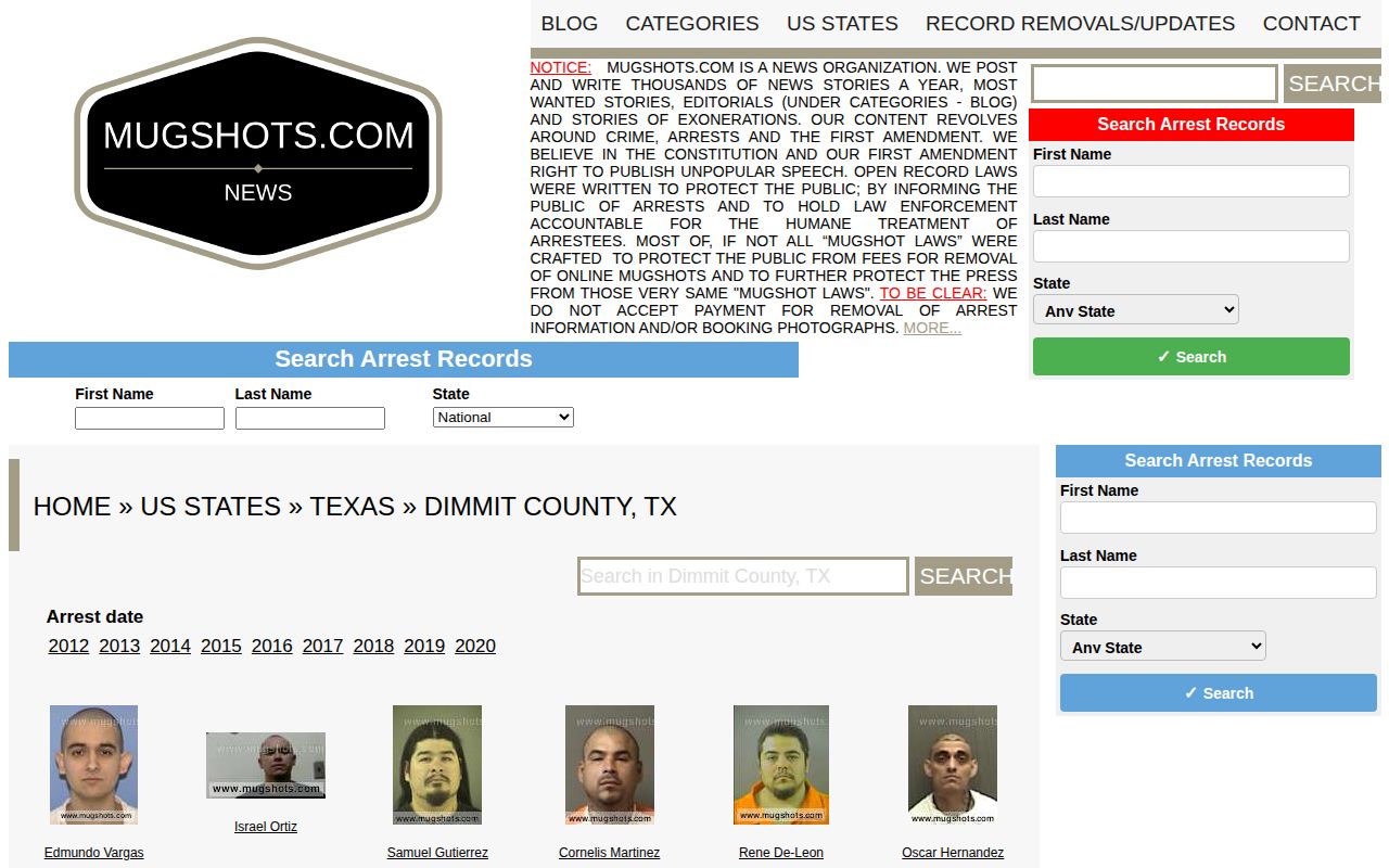 Dimmit County mugshot record listing source at Mugshots.com